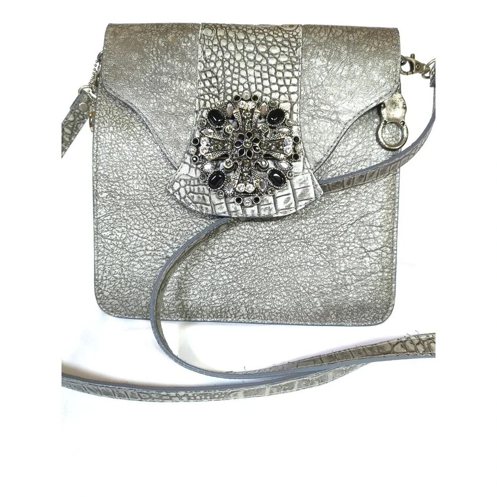 LEATHERROCK USA Women Crossbody Messenger Bag Jeweled Maltese Cross Edgy Goth